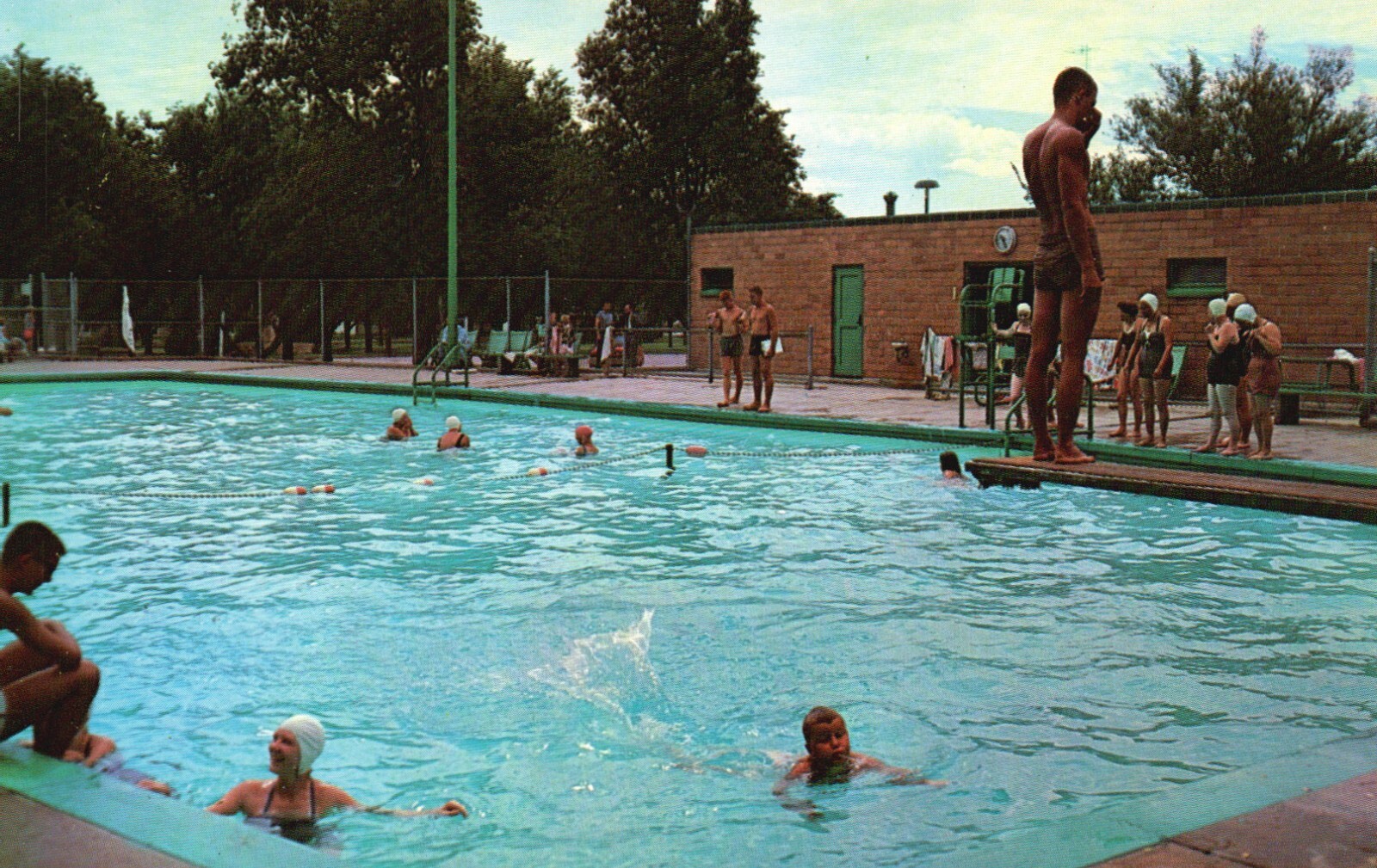 Postcard KS La Crosse Municipal Pool Kansas Diving Board Chrome Vintage