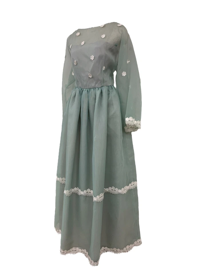 Винтажный винтажный 1970-х William Pearson пастель светло-синий чистый цветочный платье для официальных приемов - Изображение 3 из 4