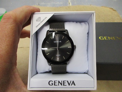 New Old Stock Geneva Diamond Men's Quartz Watch Gunmetal Tone