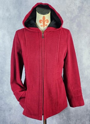 VTG Forecaster Of Boston Women Wool Blend Coat Maroon Zip Up Pea Coat  Pockets