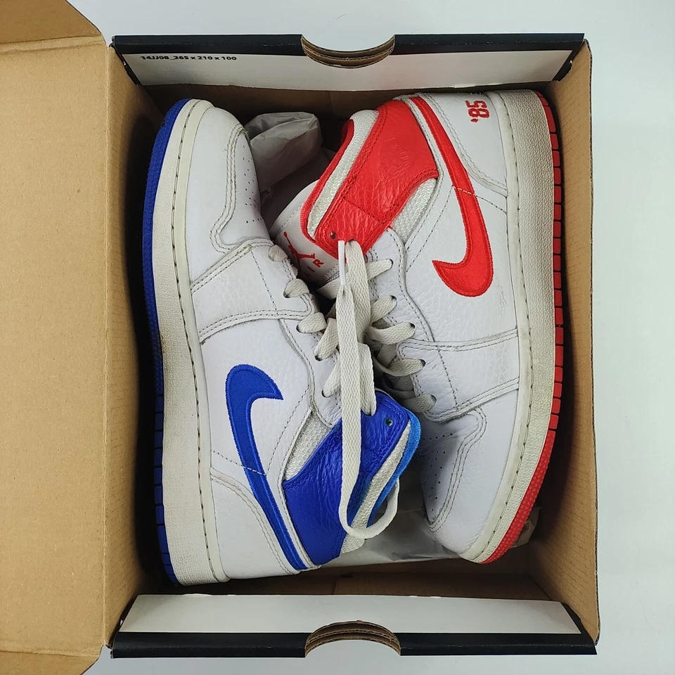 Nike Air Jordan 1 Mid '85 GS 4y Authentic Red Blue White Youth Shoes Kicks Kids - Image 2 of 4