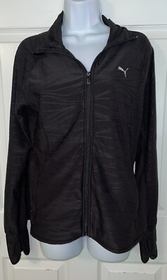 PUMA Full Zip Athletic Sport Jacket Womens Sz Medium Black Dry Cell Pockets VGUC