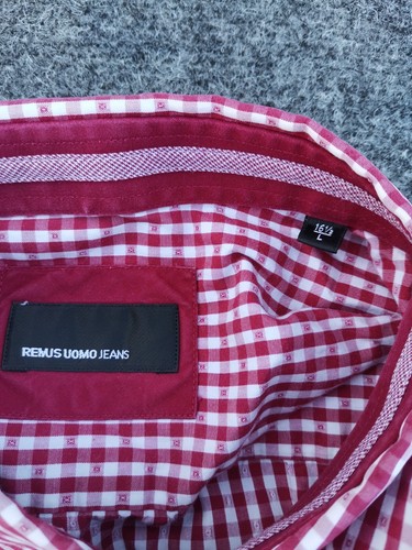 Remus Uomo Shirt Mens L Red Check Slim Fit Button Up Short Sleeve - Picture 3 of 8