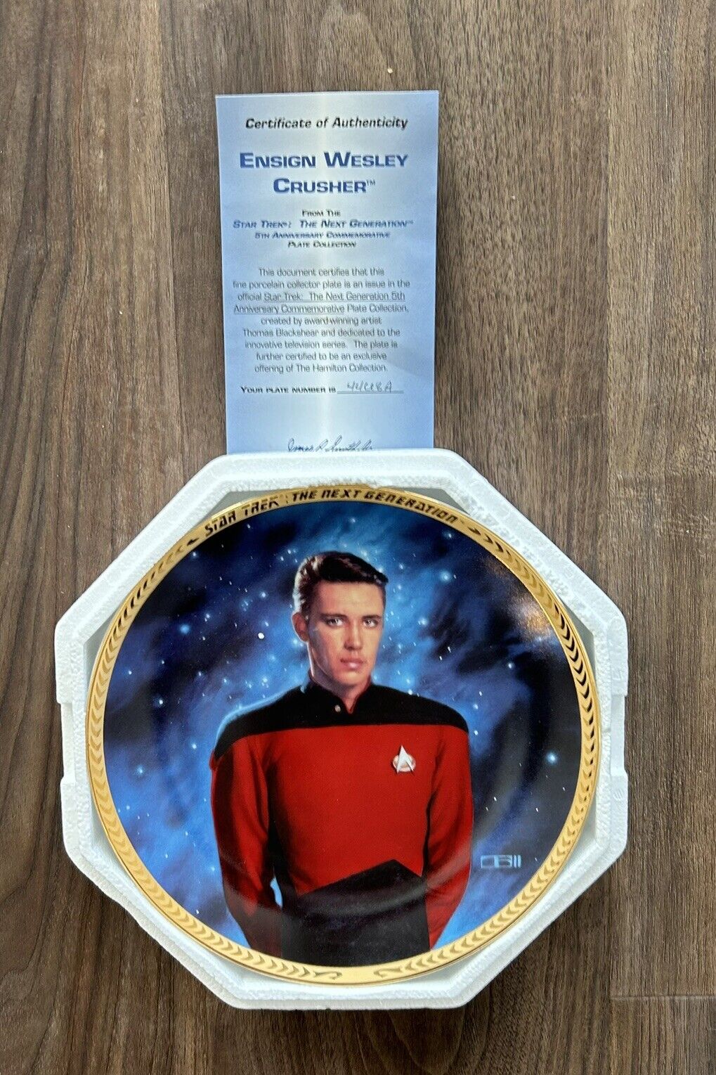 Hamilton Collection Star Trek TNG 5th Anniv Plate Ens. Wesley Crusher 4468A -COA