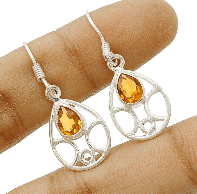 Natural Golden Citrine 925 Sterling Silver Earrings Design B6-3