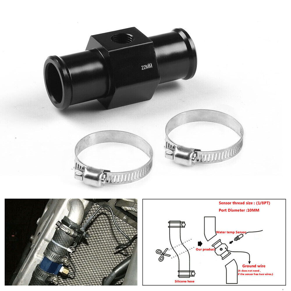 22mm Water Temp Temperature Joint Pipe Sensor Gauge Radiator Hose Adapter Black
