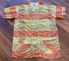 VTG 50  s 60  s Designer by Pleetway Pajama Night Shirt S/S Lounge S Orange Yellow