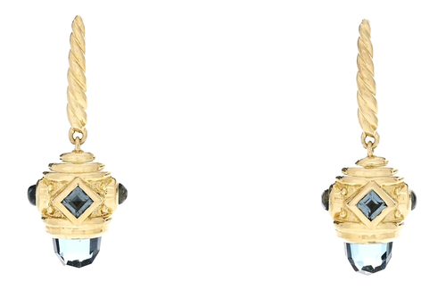 DAVID YURMAN 18K GOLD RENAISSANCE BLUE TOPAZ EARRINGS