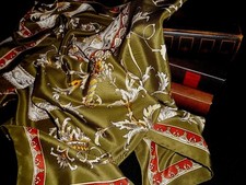 Silk Scarf 34" Lion Medallion Acanthus Scrolls Green Classic Icons VinTage USA