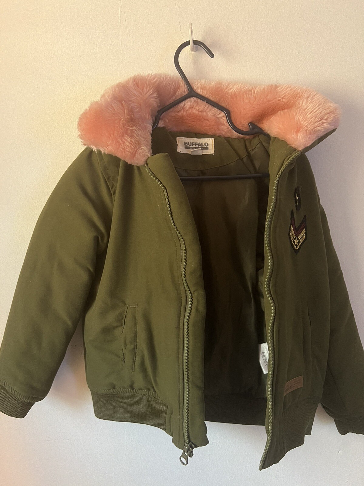 Buffalo David Bitton Bomber Jacket Girls 3T Toddler Green Pink Faux Fur Trim image 5