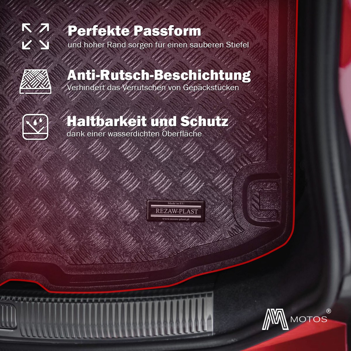 Auto Kofferraummatte Aus Kunstleder Für Nissan Juke Hybrid 2022-2025 - Wasserdicht, Rutschfest, Schwarz-Rot