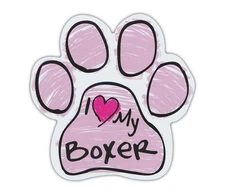 Pink Scribble Paws: I LOVE MY BOXER | Dog Paw Shaped Car Magnets