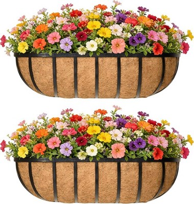 24 Inch Railing Planter Window Box Deck Balcony Rail Planter with Coco Liner ...
