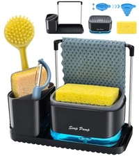 Kitchen Soap Dispenser Set with Tray and Sponge Holder, Sink Caddy Organizer ...