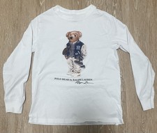 RALPH LAUREN Deckwash 100 cotton White Polo Bear Long Sleeve T-Shirt; size 7