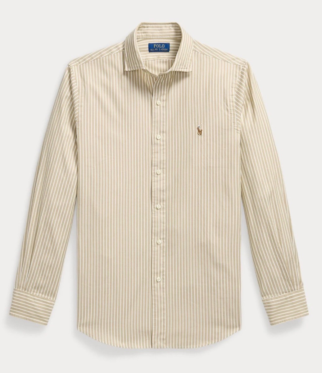 NWT Polo Ralph Lauren BEIGE STRIPE Classic Fit Long Sleeve Stretch