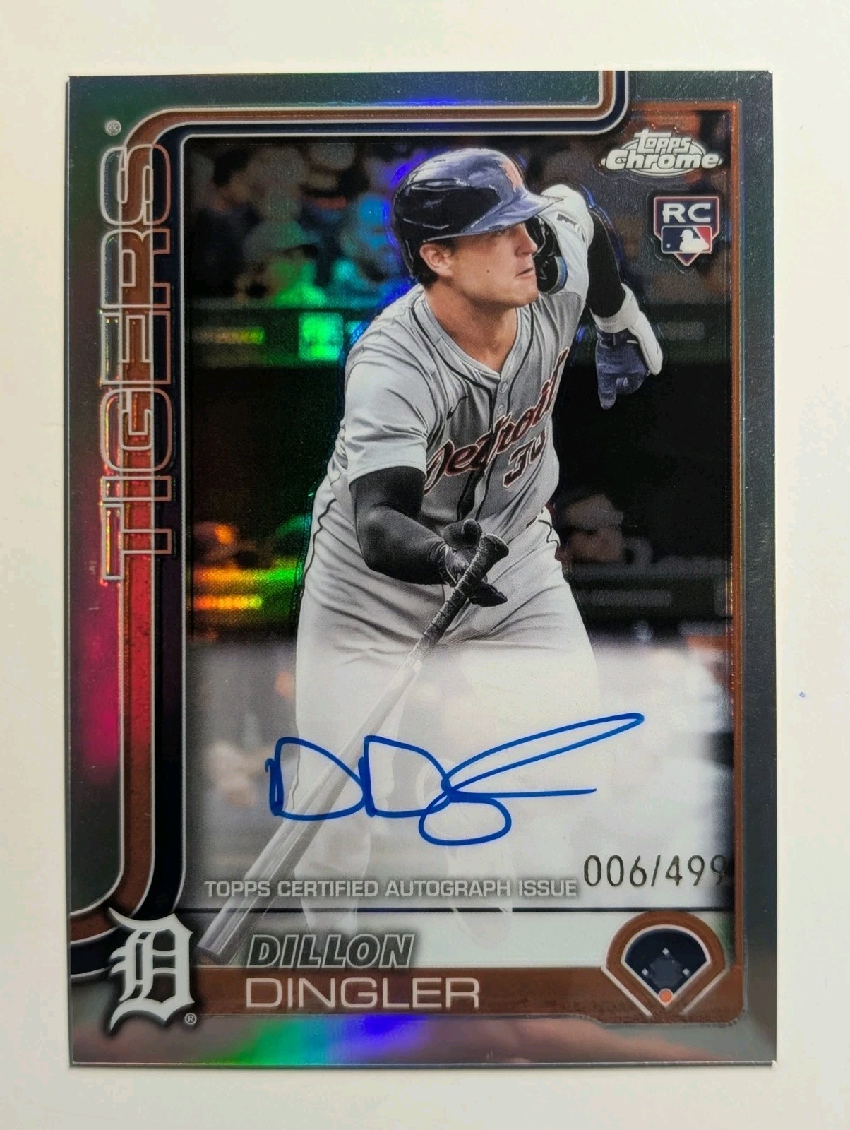 Dillon Dingler 2025 Topps Chrome RC Refractor Auto /499 Tigers Rookie Autograph