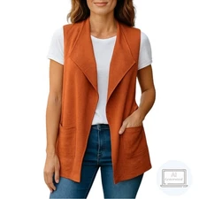 LOGO Lounge by Lori Goldstein French Terry Vest Tiered Chiffon Auburn Size XS