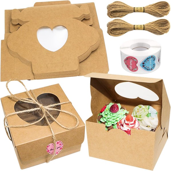 Lbing 24 StüCk Cupcake Box Kraftpapier Geschenkboxen Karton Sichtfenster-image