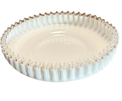 Fenton Silver Crest weiß Milchglas Schüssel klar Rüschenrand 10'' runde Schale 