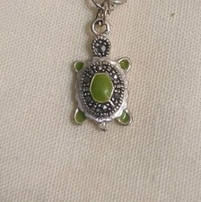925 Sterling Silver Turtle Charm W/ Green Enamel Accents