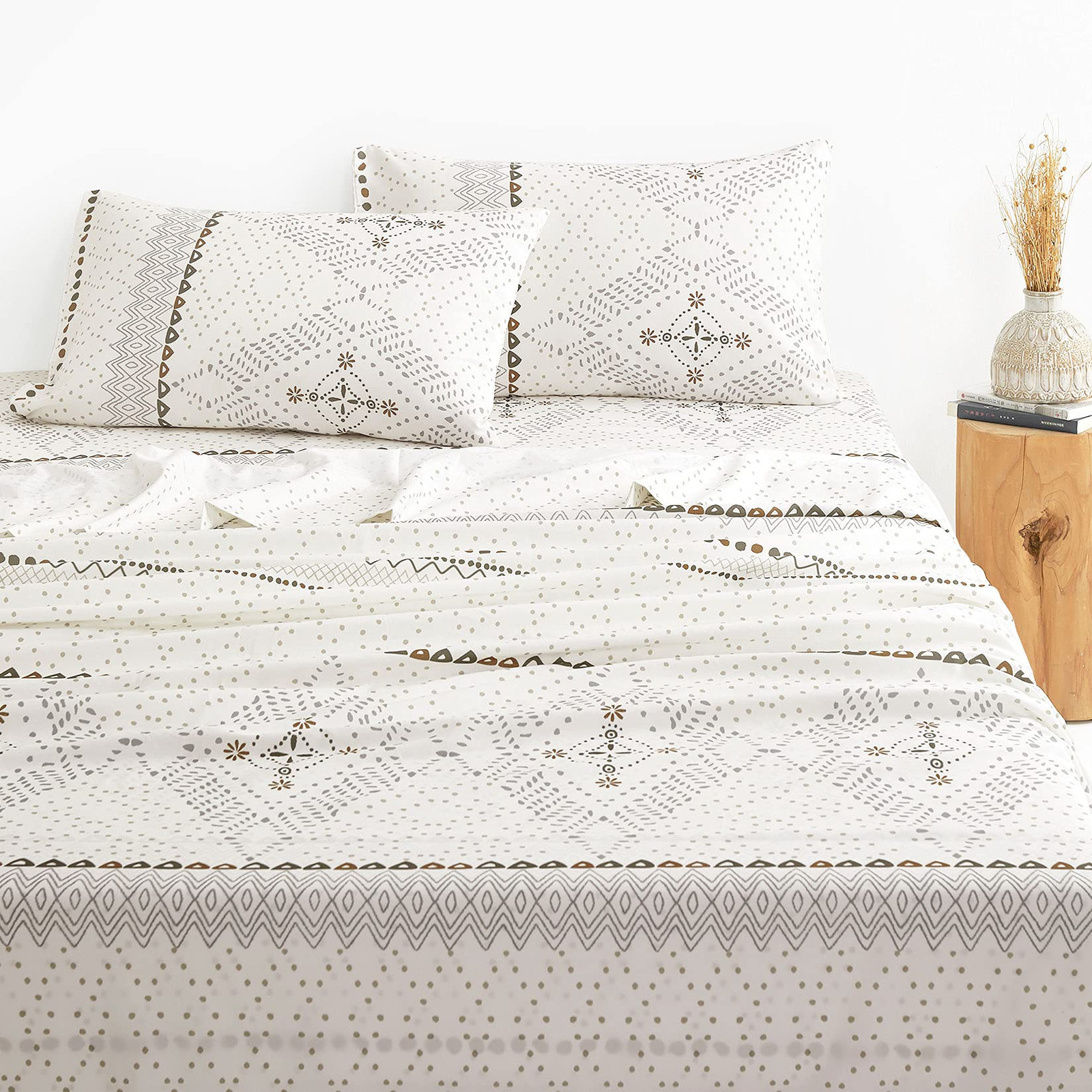 - Boho Bed Sheets, 4-Piece Sheet Set, Bohemian Chic Western Geometric Aztec A...-image