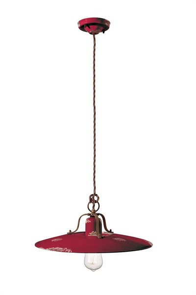 HäNgelampe Keramik Metall Ø 40 Cm Rot Shabby E27 Industrial Pendelleuchte-image