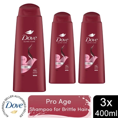Dove Nourishing Shampoo Pro-Age for Brittle & Damaged Hair 400ml, 3 Pack