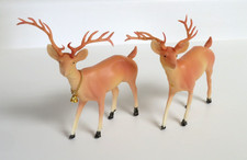 Vintage Pair of 7" Tall Deer Christmas Decor Soft Plastic 2 Bucks w/ Antlers