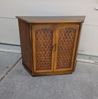 Vintage 1960s Mid Century Modern Basket Weave Walnut Console Hall Cabinet Table
