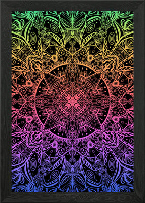 Farbverlauf Kristall Mandala gerahmtes Wandbild Poster Leinwanddruck Bild
