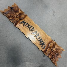 Vtg Handmade 35" Mixed Drinks Tiki Bar Sign POLYNESIAN HAWAII Carved Wood Rustic