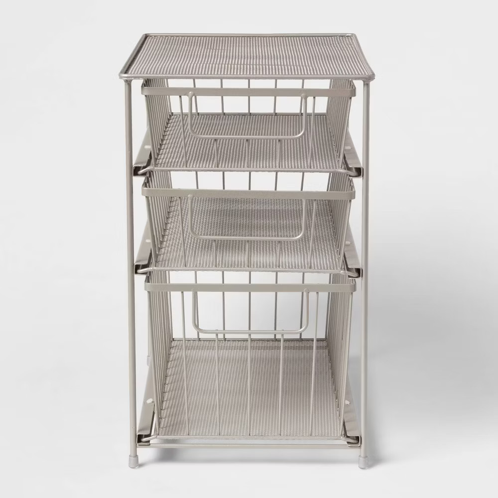 3 Tier Drawer Organizer Brushed Nickel - Brightroom: Steel Multi-Compartment
