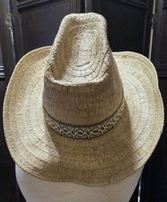 Bee Cool Vtg Men's Straw Western Hat Sz 7 5/8 USA W/Hat Band
