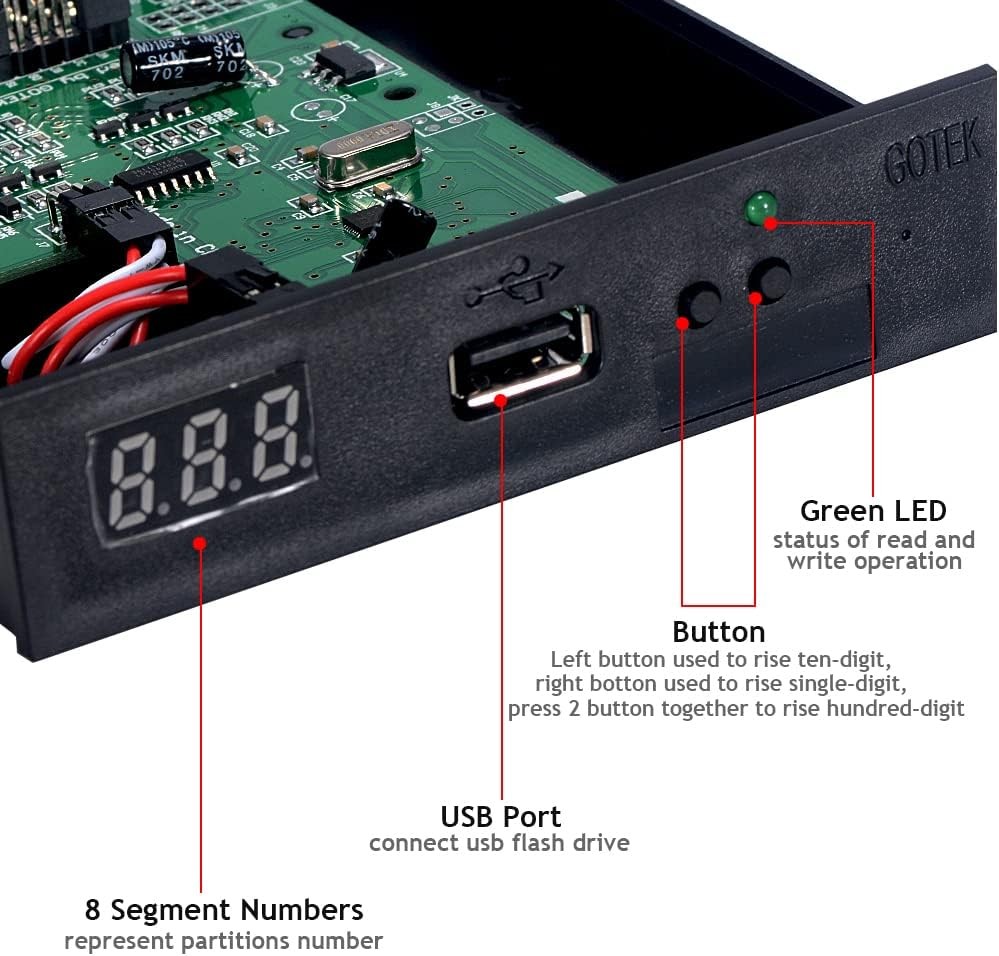 GoTEK SFR1M44-U100 3.5 Inch 1.44MB USB SSD Floppy Drive Emulator Black 