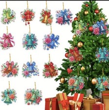 12 Pcs DIY Christmas Bell Diamond Art Painting Ornaments - Festive, Holiday