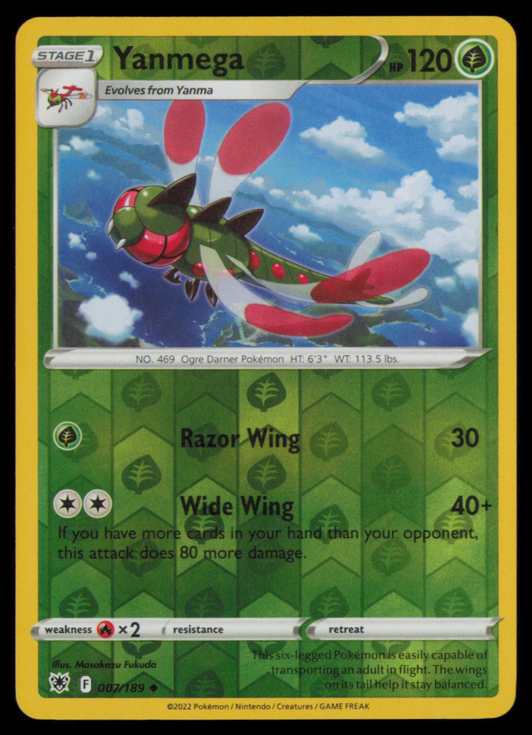 Yanmega 007/189 Uncommon Astral Radiance Pokemon Reverse Holo Lightly Played