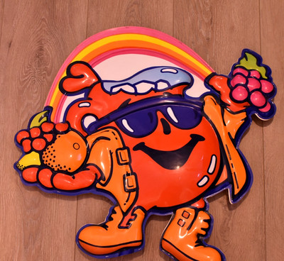 Vintage 80's Kool Aid Man Advertising Sign - Double Sided Plastic, Rainbow,  20''
