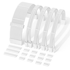 White 16AWG PSU Cable Extension Kit, 5 PCS, 24Pin, 8Pin, 6 2Pin, Bend Design