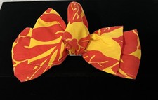 Vintage Extra Large Floral Red Yellow Hawaiian Type Hair Bow Barrette Clip