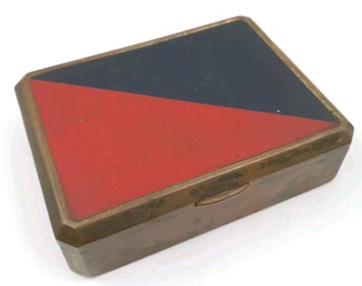 Original Art Deco Schatulle Muratti Original um 1930 Messing rot & schwarz geometrisch Top 