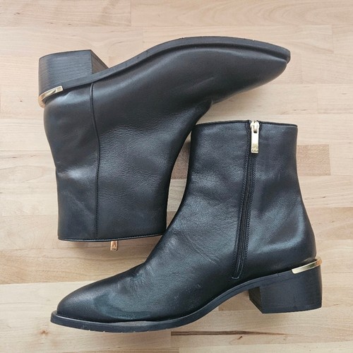 Aquatalia Fin Leather Bootie Women's Shoe Black Size 10.5 Leather Made In Italy - Picture 3 of 15