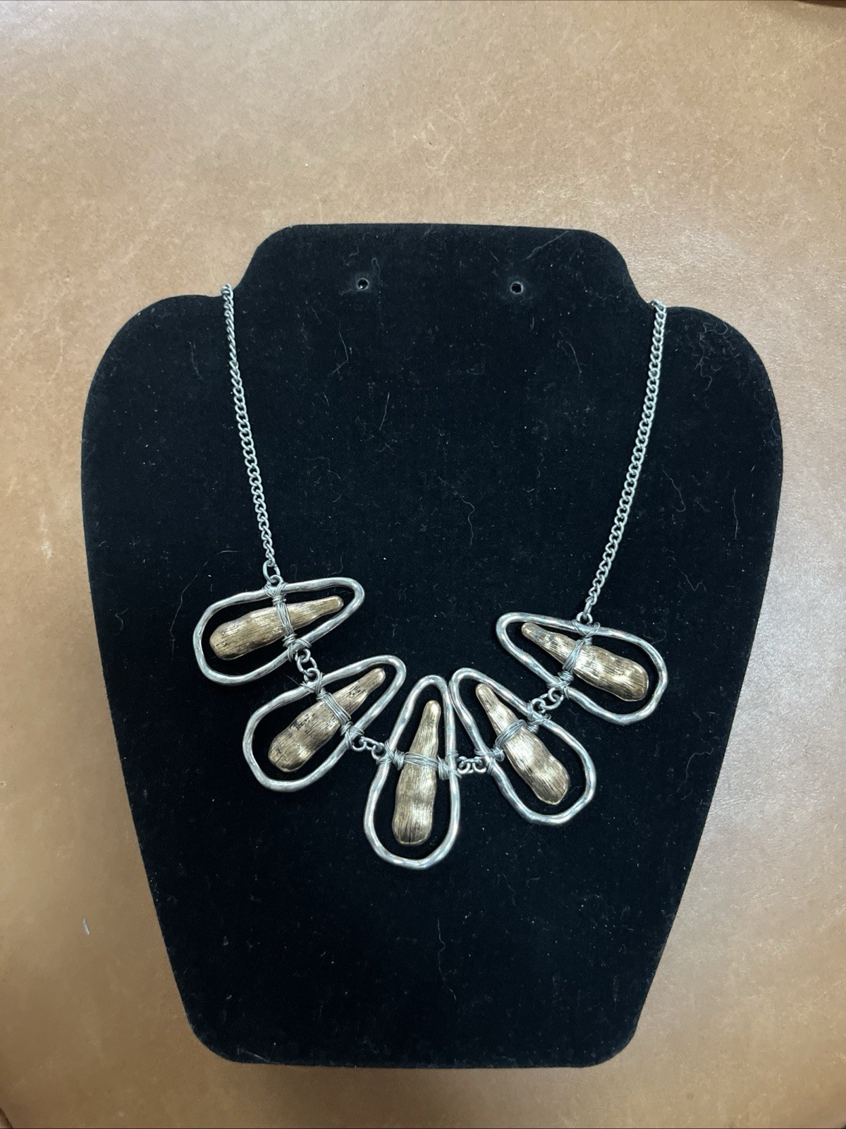 Two Tone Oval Pendent Statement Necklace - image 1