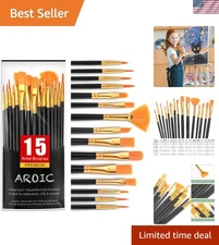 Professional Artist Brush Set - 15 Durable Brushes for Acrylic & Watercolor