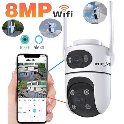 8MP 4K Dual Lens Security Camera Outdoor Auto Tracking 2Way Audio IP66 2.4G WiFi