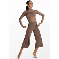 WEISSMAN Balera Dance Costume Tan Culotte Unitard With Mesh MJ11187 MC