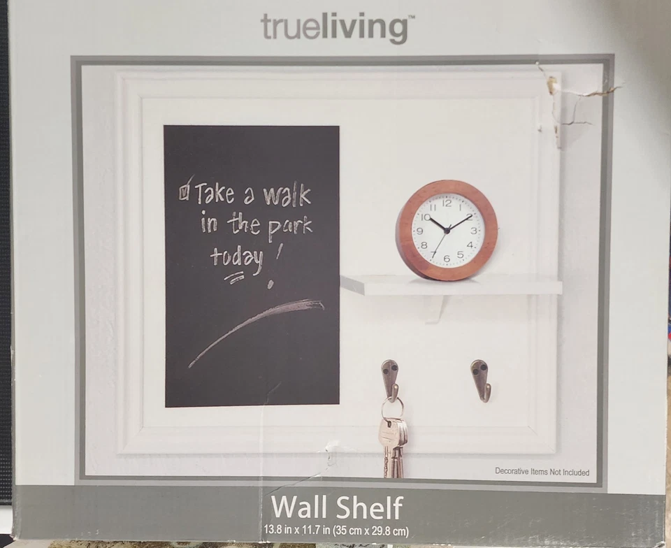 Trueliving Wall Shelf w/ Chalkboard & Key holder White 13.8" x 11.7" NEW in box - Image 2 of 2