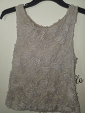 Banana Republic Taupe 3D Floral Rosette Mesh Sleeveless Top Size M