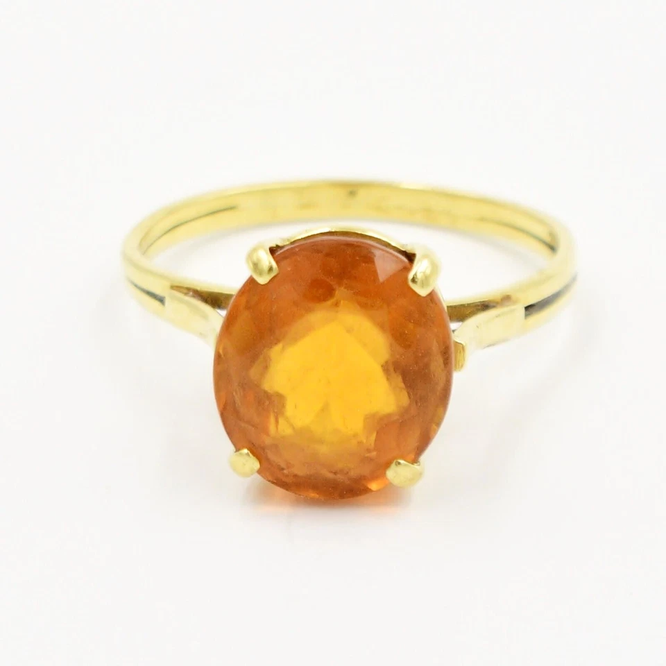 Anillo solitario de piedras preciosas ámbar de oro amarillo de 18k talla 7,75 Foto 3 de 4