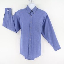 Arrow Dress Shirt Mens 17x34/35 Blue Checks Dover Broadcloth Button Down Collar